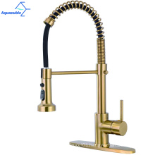 Aquacubic Solid Brass Cupc Certified Pull Down Spring Gold Single handle Spring Kitchen Faucet